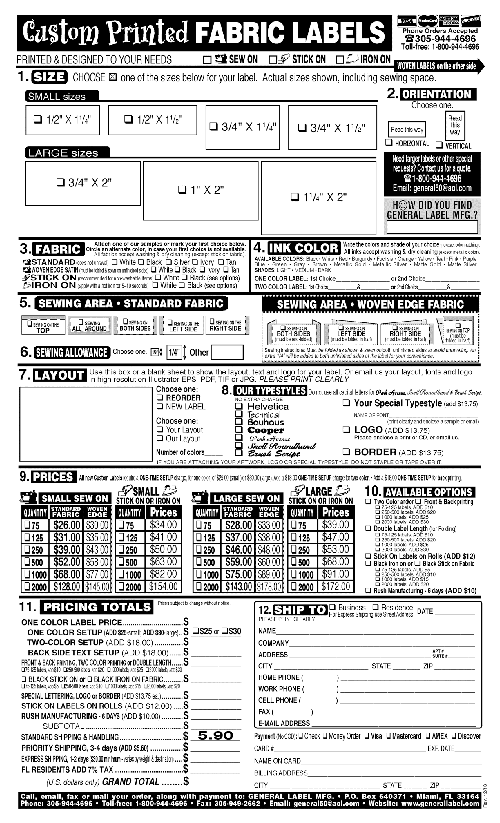 Printed Clothing Label Form